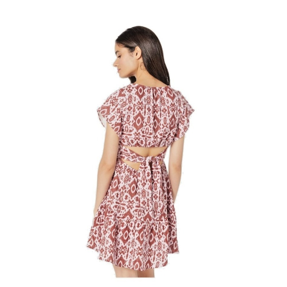 NWT BB Dakota Steve Madden Smocked Mini Dress Women Medium Ikat Print Boho - Picture 13 of 13